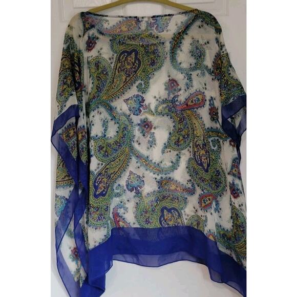 Talbots Colorful Paisley Scarf Print Silk Chiffon Kimono Blouse Sz L / XL - Picture 5 of 5